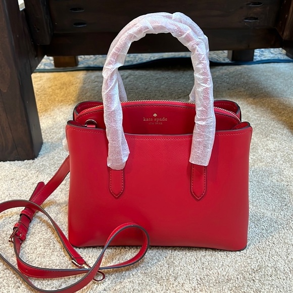 New! Kate spade candied cherry saffiano leather medium satchel. - Picture 2 of 13